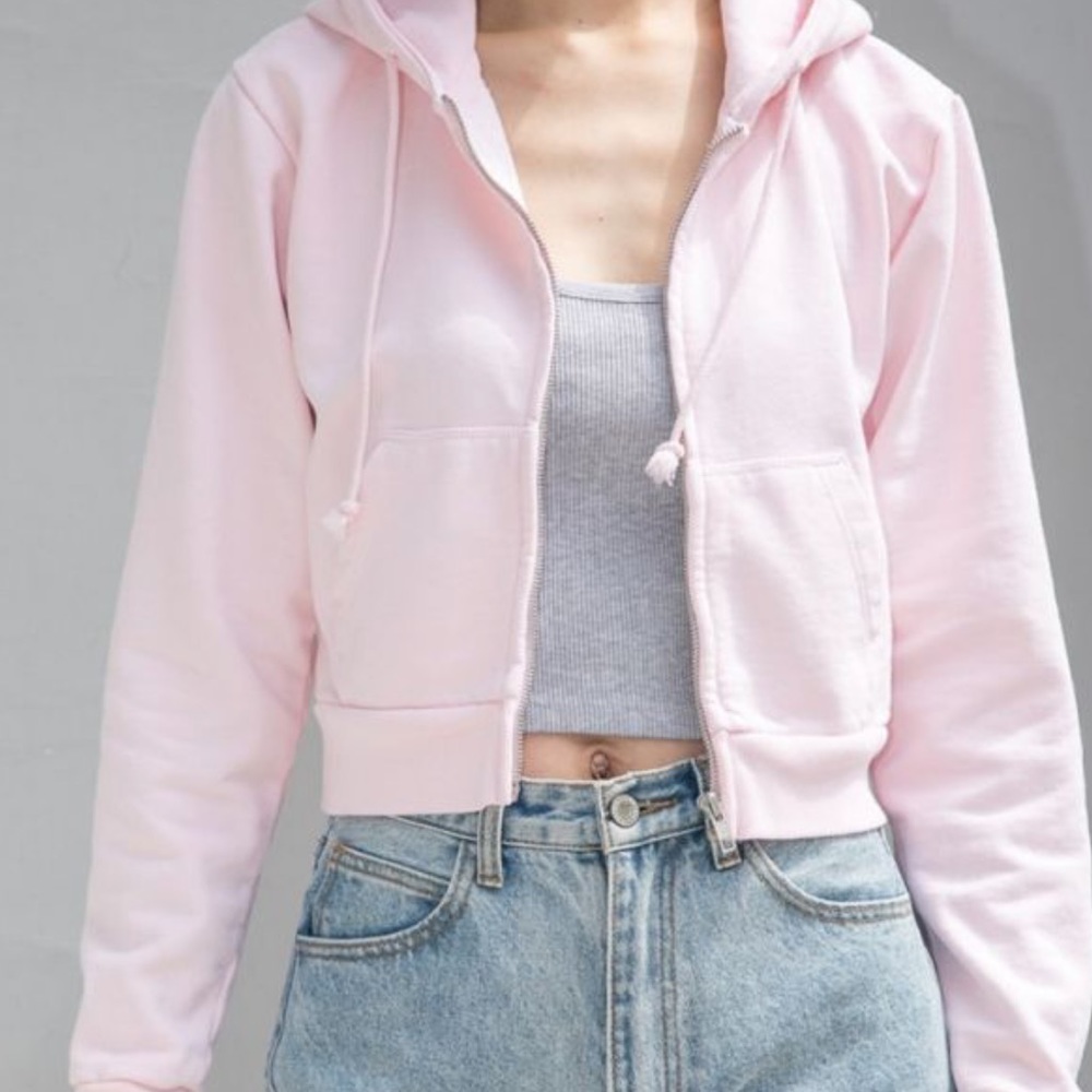 Pink Brandy Melville Cropped Crystal Hoodie